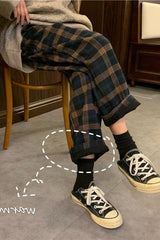 90s Kids Pants in Plaid Check, , women clothing, 90s-kids-pants-in-plaid-check, coffee, L, M, S, fairypeony