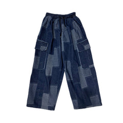 Vintage Blue Checkered Baggy Cargo Jeans - fairypeony