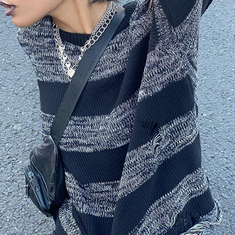 Cold Shoulder Striped Downtown Sweater - fairypeony