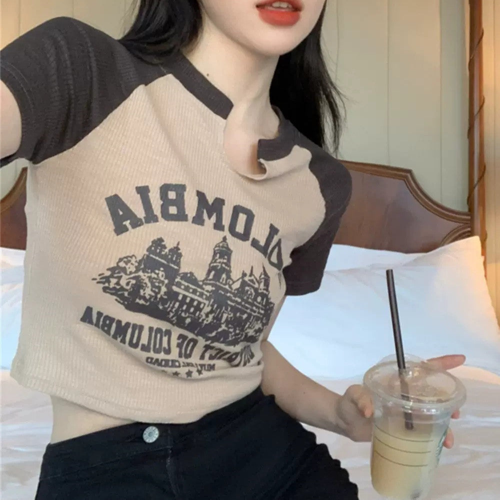 Vintage Logo Raglan Sleeve Crop Top - fairypeony