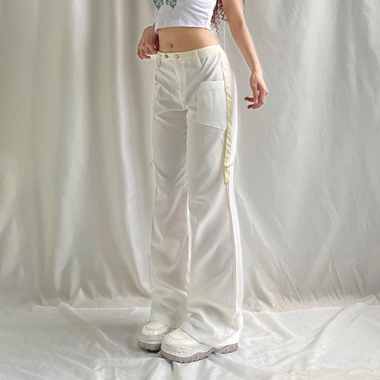 White Cargo Pocket Straight-Leg Pants, , women clothing, white-cargo-pocket-straight-leg-pants, , fairypeony