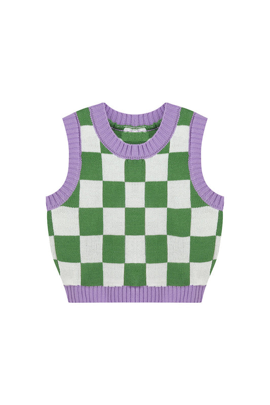 Green & Lavender Checkerboard Vest, , women clothing, green-lavender-checkerboard-vest, Checkerboard, greeen, Lavender, top, vest, fairypeony