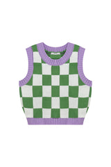 Green & Lavender Checkerboard Vest, , women clothing, green-lavender-checkerboard-vest, Checkerboard, greeen, Lavender, top, vest, fairypeony
