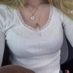 Lace Trim White Knit Top - fairypeony