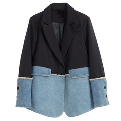 Denim Stitching Blazer, , women clothing, denim-stitching-blazer, , fairypeony
