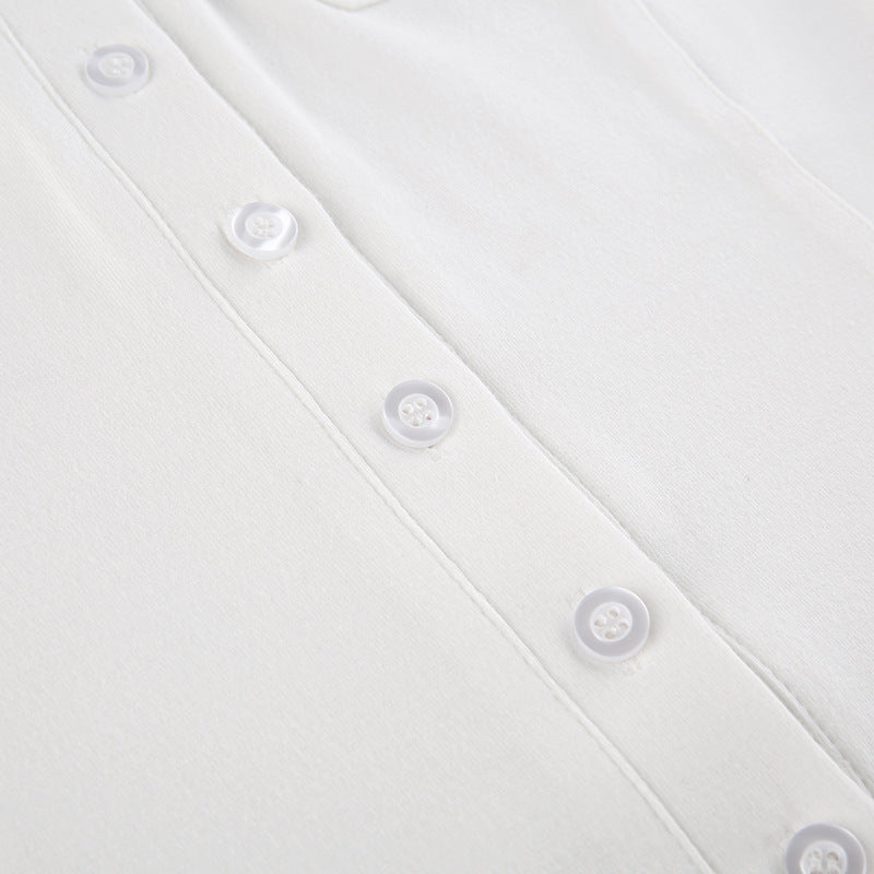 Pocket Button Down Cropped Blouse - fairypeony