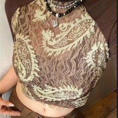 Patchwork Paisley Short Sleeve Crop Top - fairypeony