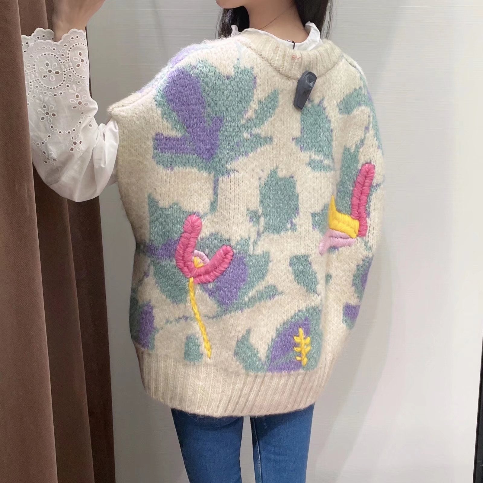 Embroidered Lavender Garden Sweater Vest, , women clothing, embroidered-lavender-garden-sweater-vest, beige, fairypeony