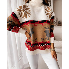 Turtleneck Christmas Jacquard Knitted Sweater, , women clothing, turtleneck-christmas-jacquard-knitted-sweater, , fairypeony