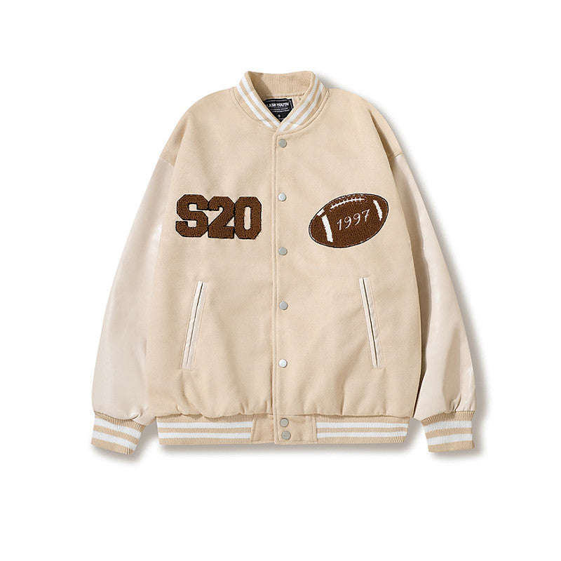 Letter Flocking Embroidered Baseball Jacket, , women clothing, letter-flocking-embroidered-baseball-jacket, , fairypeony