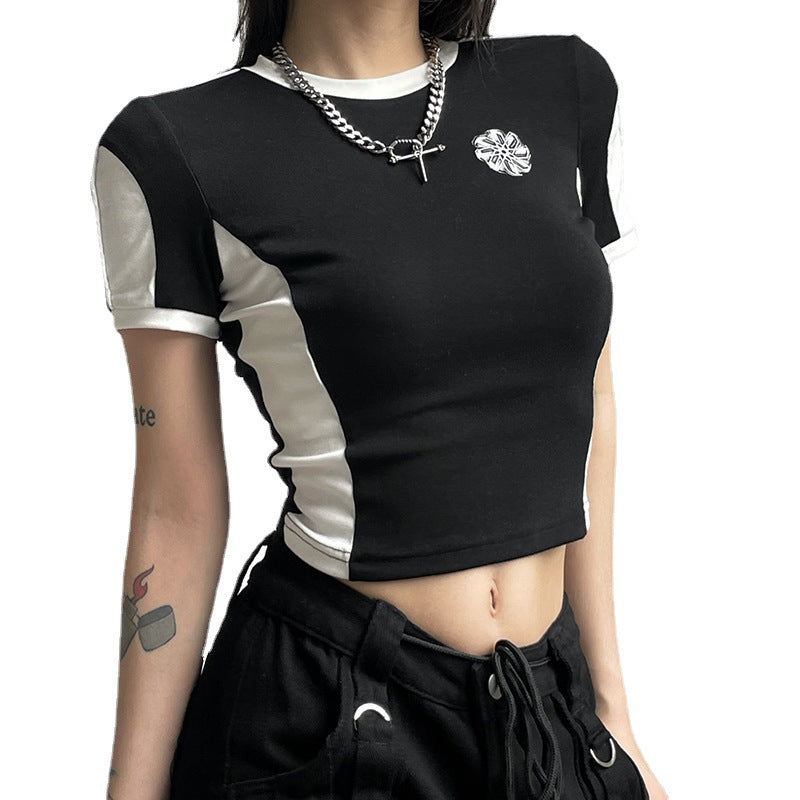 Logo Print Short Sleeve Crop Top - fairypeony