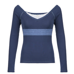 Patchwork Lace Trim Long Sleeve Top - fairypeony