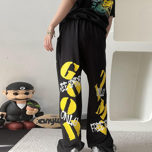 Punk Letter Graphic Black Baggy Sweatpants, , women clothing, punk-letter-graphic-black-baggy-sweatpants, , fairypeony