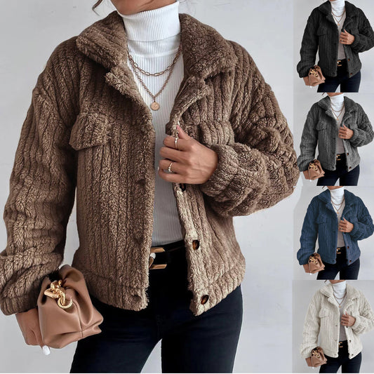 Solid Color Button Up Fuzzy Jacket, , women clothing, solid-color-button-up-fuzzy-jacket, , fairypeony