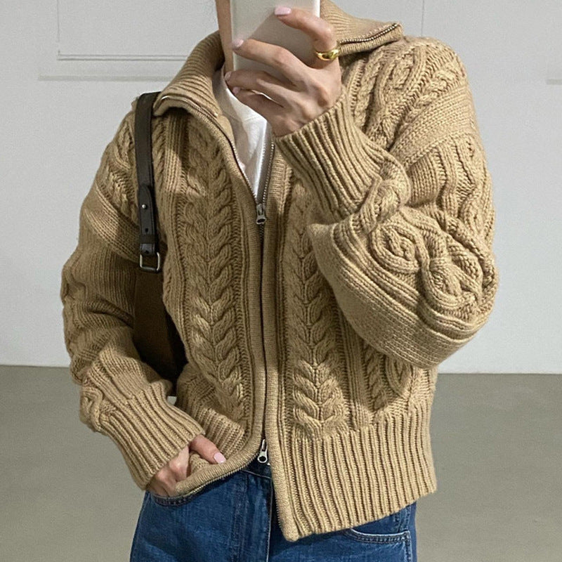Aesthetic Cable Knit Zip Up Cardigan - fairypeony