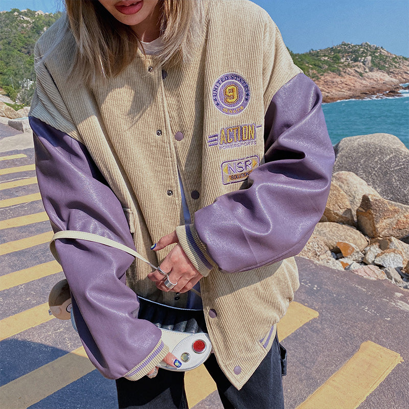 Badge Patch Corduroy Varsity Jacket, , women clothing, badge-patch-corduroy-varsity-jacket, , fairypeony