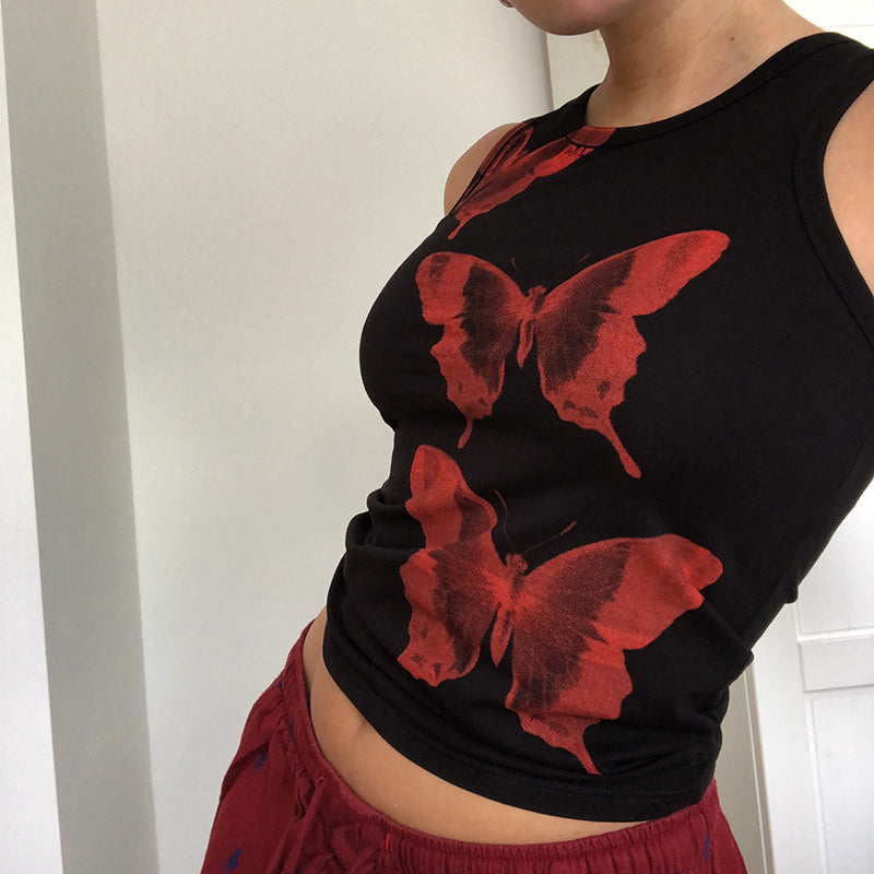Butterfly Print Crop Tank Top, , women clothing, butterfly-print-crop-tank-top, , fairypeony
