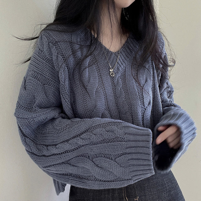 Cable Knit V-Neck Sweater, , women clothing, cable-knit-v-neck-sweater, , fairypeony