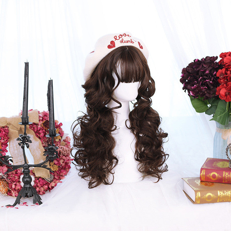 Chocolate & Walnut Harajuku Curly Wig, , women clothing, air-bangs-high-temperature-silk-chemical-fiber-wig, , fairypeony