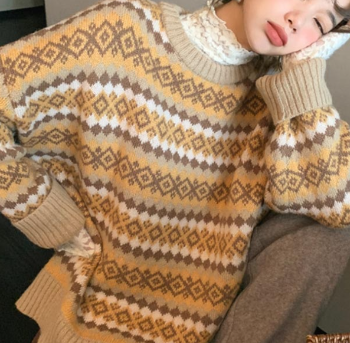 Christmas Vintage Jacquard Sweater, , women clothing, christmas-vintage-jacquard-sweater, , fairypeony