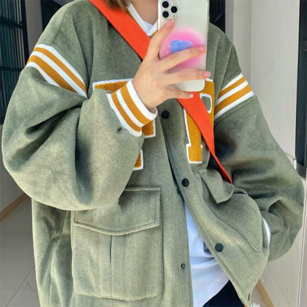 Color Block Vintage Embroidered Varsity Jacket - fairypeony