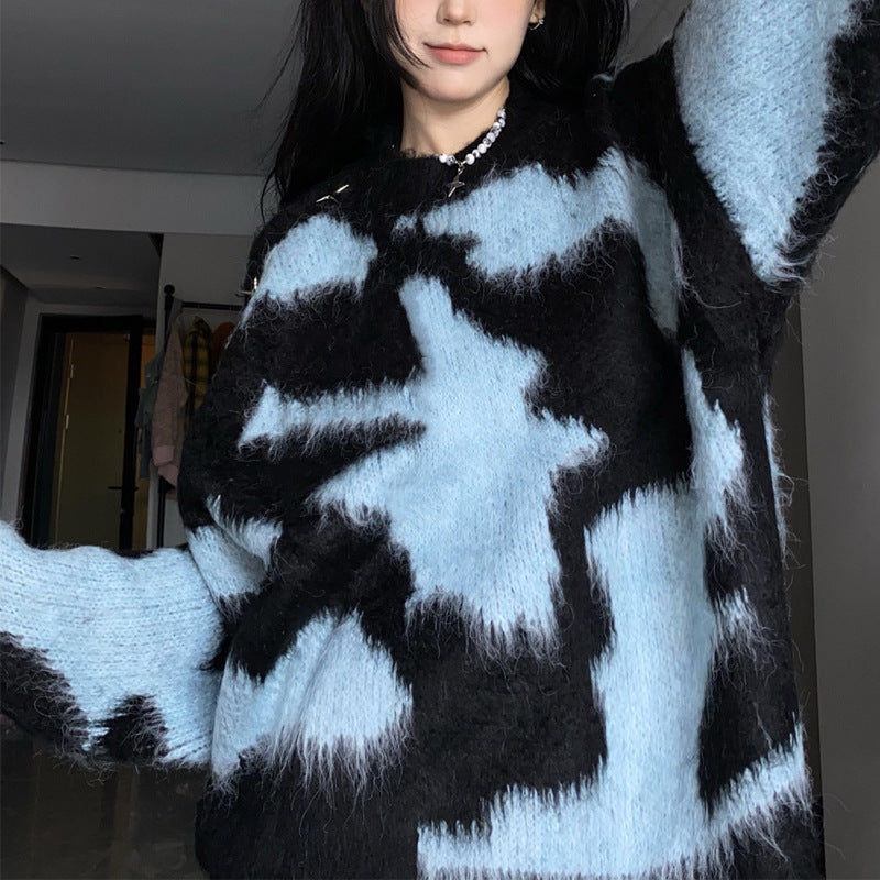 Contrast Fuzzy Knit Pullover Sweater - fairypeony