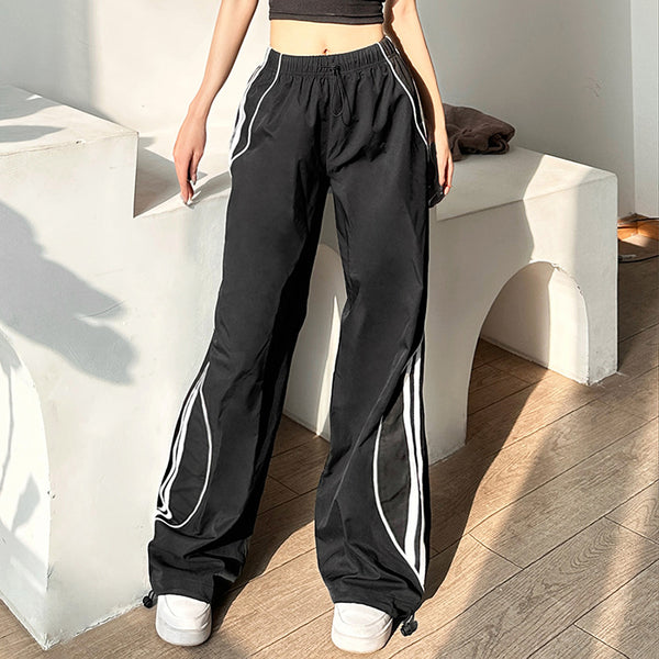 Contrast Piping Black Baggy Sweatpants | fairypeony