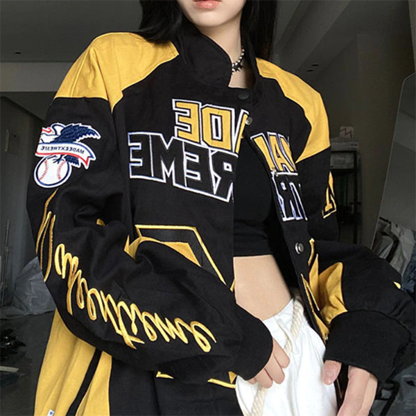 Contrasting Oversize Vintage Moto Jacket - fairypeony