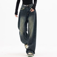 Dark Wash Vintage Baggy Boyfriend Jeans - fairypeony