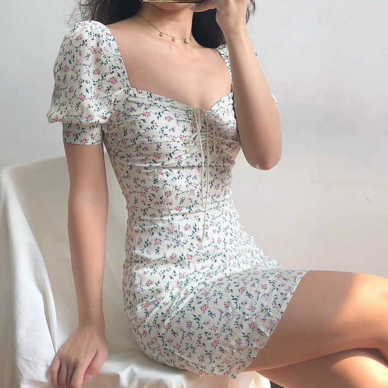 Ditsy Floral Short-Sleeve Mini Dress - fairypeony