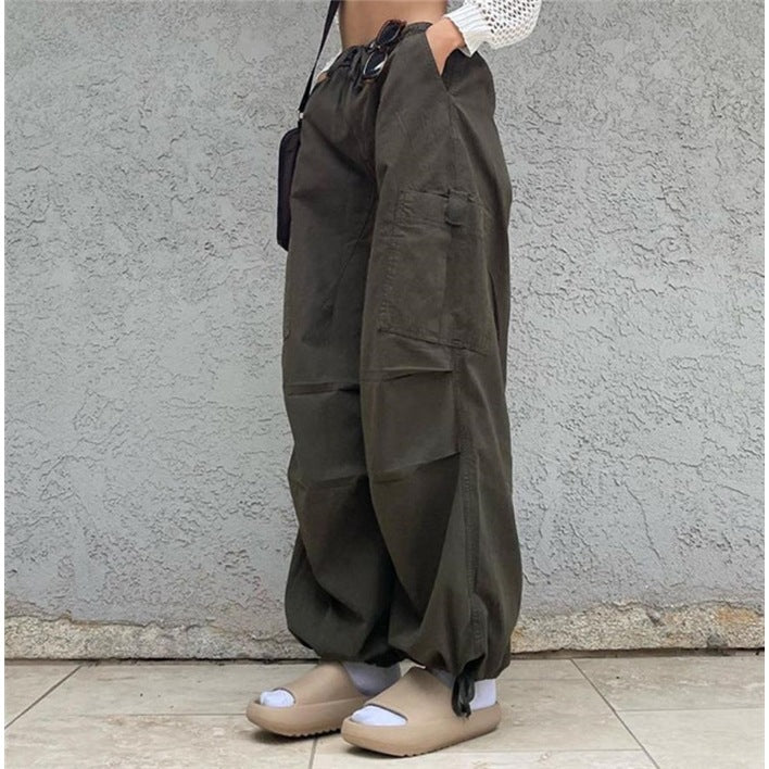 Drawstring Y2K Baggy Parachute Pants, , women clothing, drawstring-y2k-baggy-parachute-pants, , fairypeony