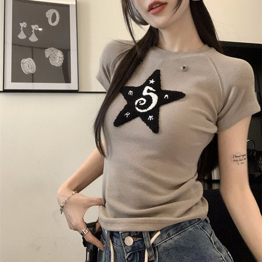 Embroidered Fuzzy Star Baby Tee - fairypeony