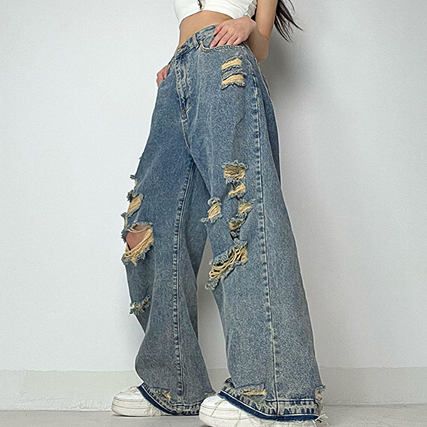 Faded Boyfriend Fit Frayed Ripped Jeans - fairypeony