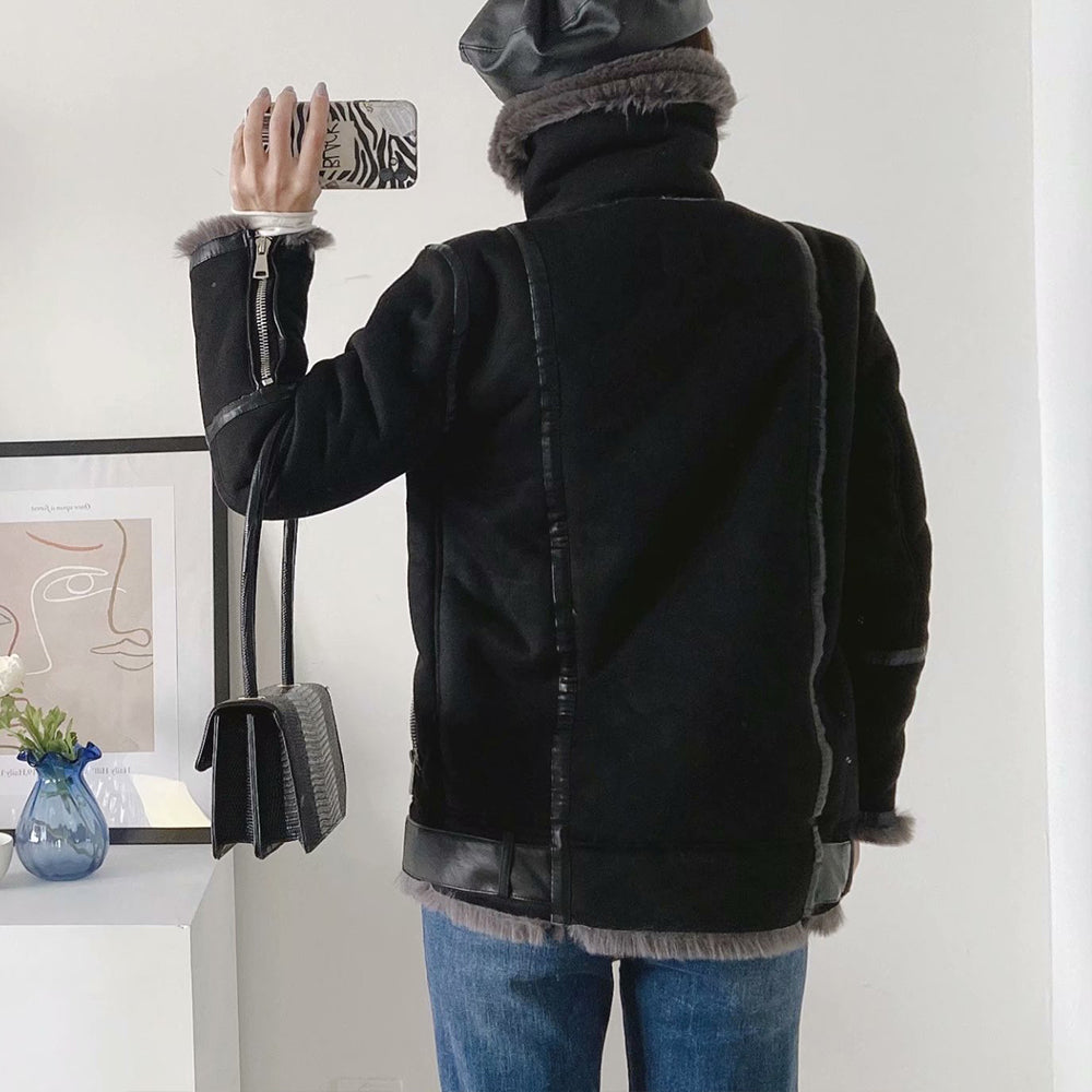 Fur Jacket With Lamb Hair Belt, , women clothing, fur-jacket-with-lamb-hair-belt, , fairypeony