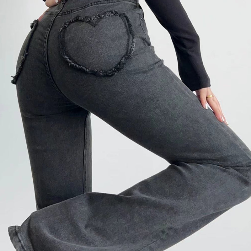 Heart Patchwork Flare Leg Jeans - fairypeony