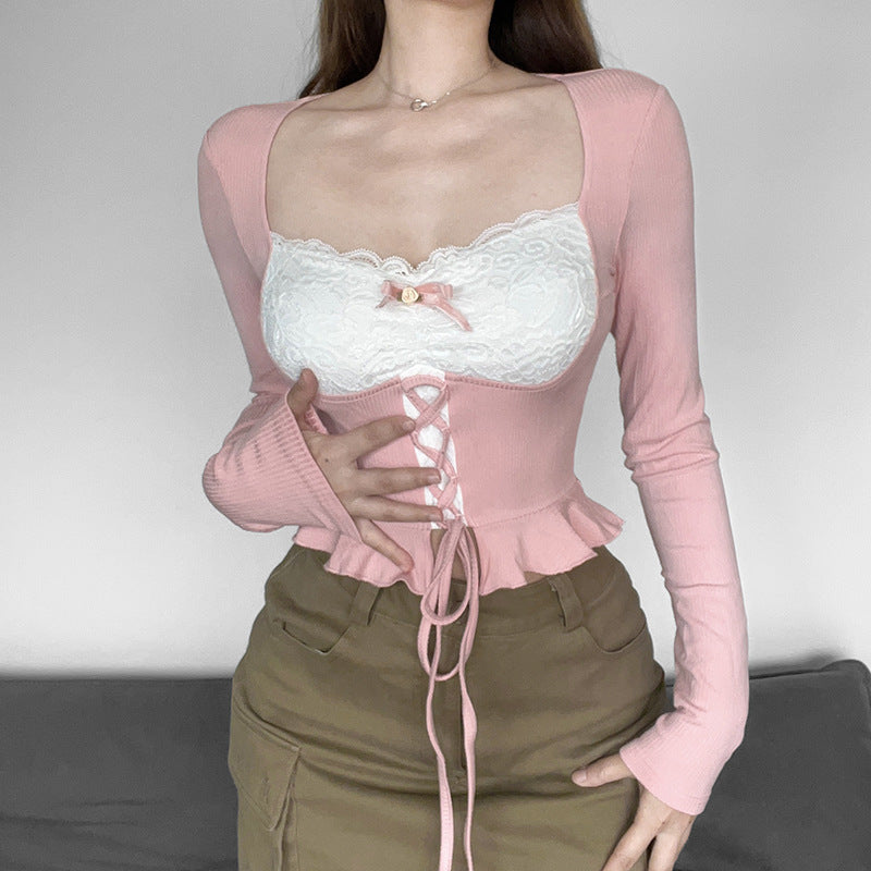 Lace Trim Pure Blushing Crop Top - fairypeony