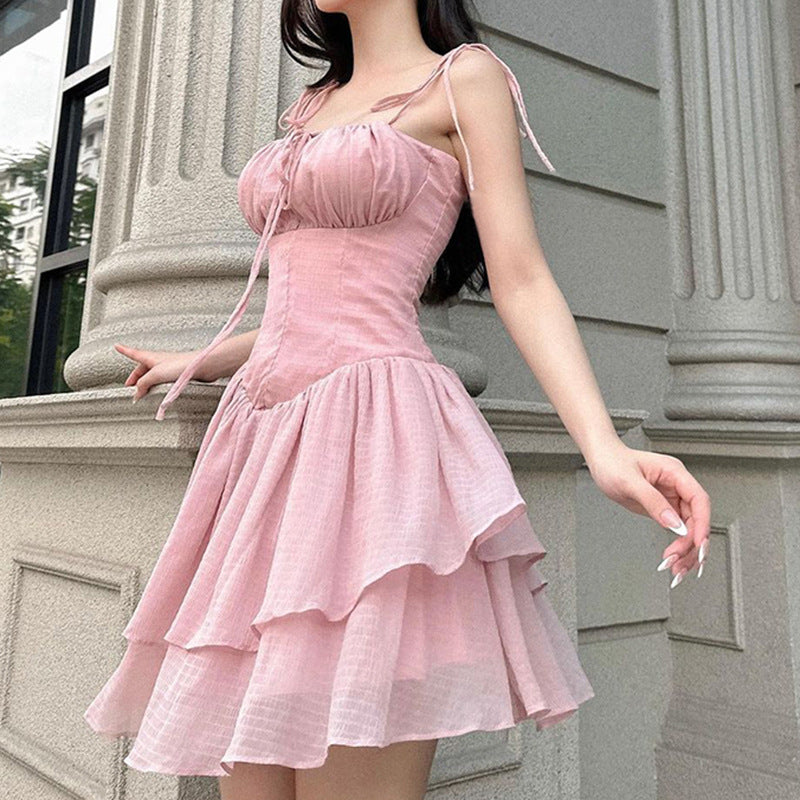 Lace Up Ruffle Corset Mini Dress - fairypeony