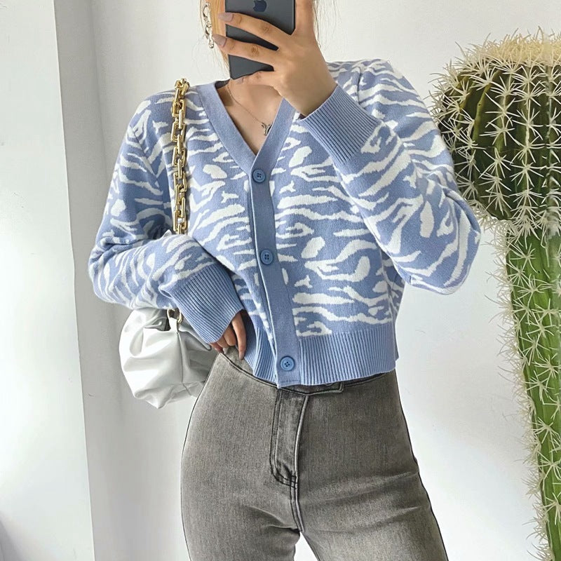 Lazy Leopard Print Knitted Cardigan, , women clothing, lazy-leopard-print-knitted-cardigan, , fairypeony