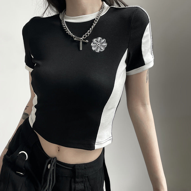Logo Print Short Sleeve Crop Top - fairypeony