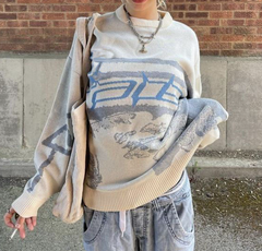 Long Sleeve Jacquard Crew Neck Sweater - fairypeony