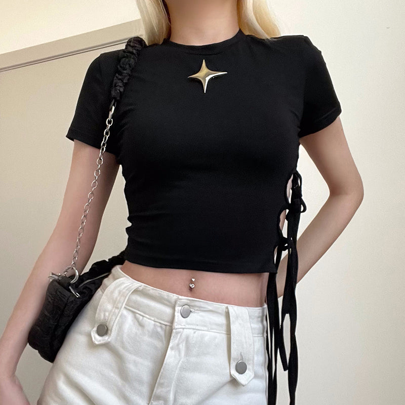 Metal Star Black Crop Top - fairypeony