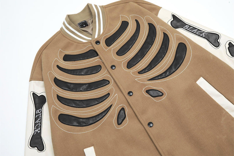 Skeleton Graphic Oversized Varsity Jacket, , women clothing, skeleton-graphic-oversized-varsity-jacket, , fairypeony