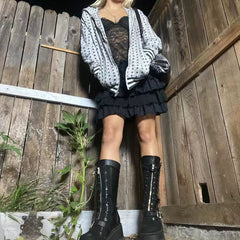 Allover Star Print Zip Up Downtown Hoodie - fairypeony