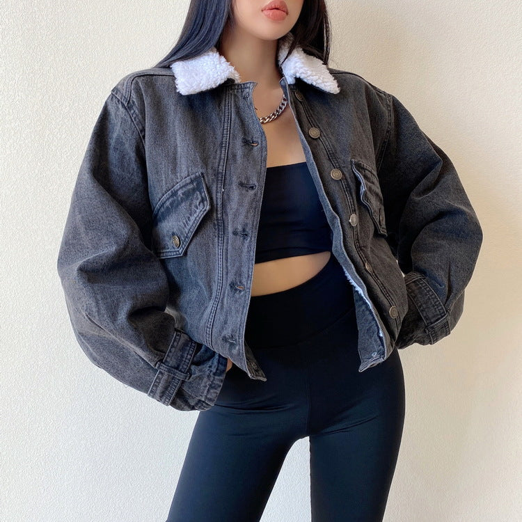 Fleece Lined Button Up Denim Jacket, , women clothing, fleece-lined-button-up-denim-jacket, , fairypeony