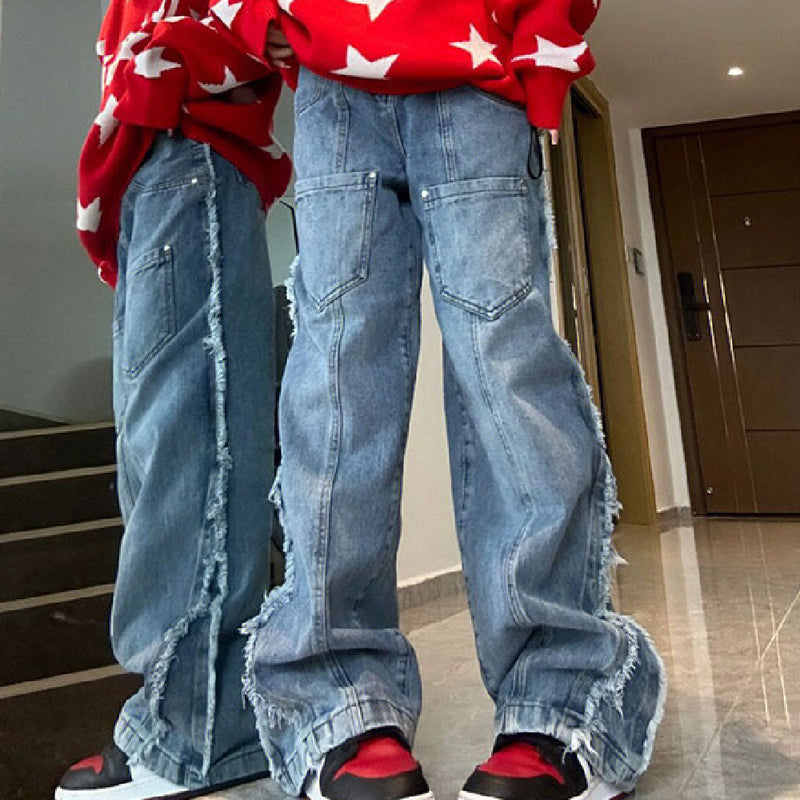 Patchwork Distressed Loose Jeans - fairypeony