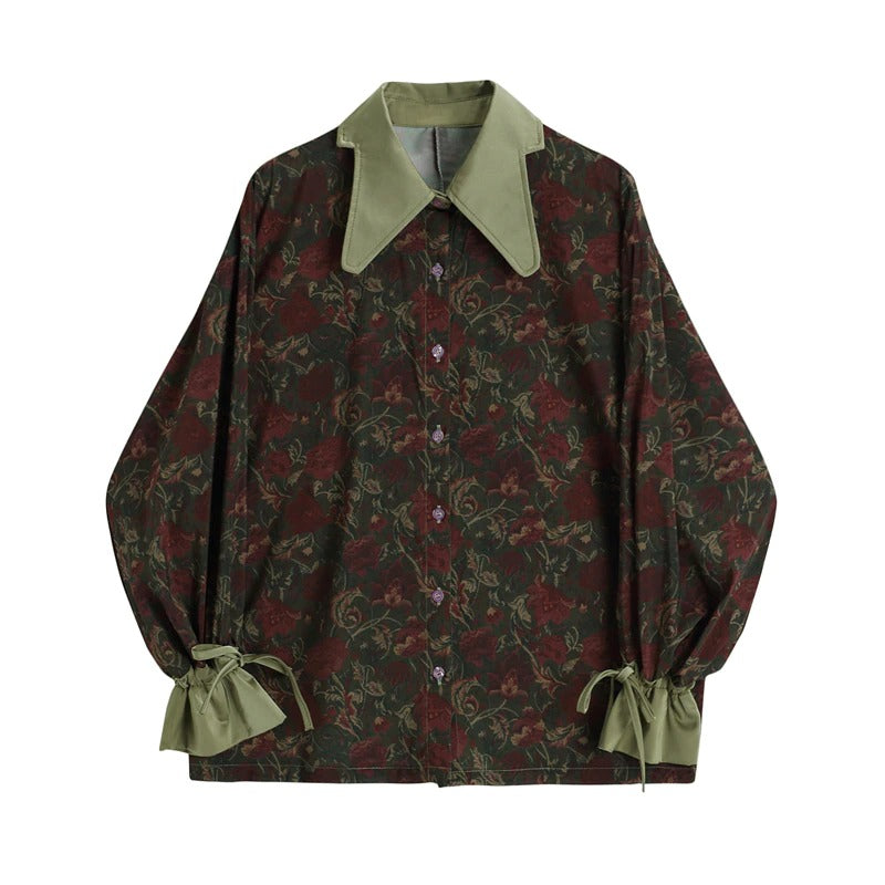 Floral Large Lapel Shirt, , women clothing, floral-large-lapel-shirt, , fairypeony