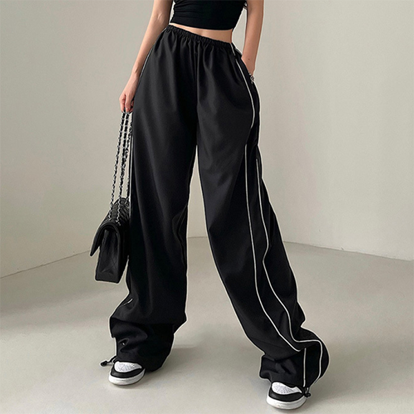 Piping Detail Wide Leg Track Pants - fairypeony