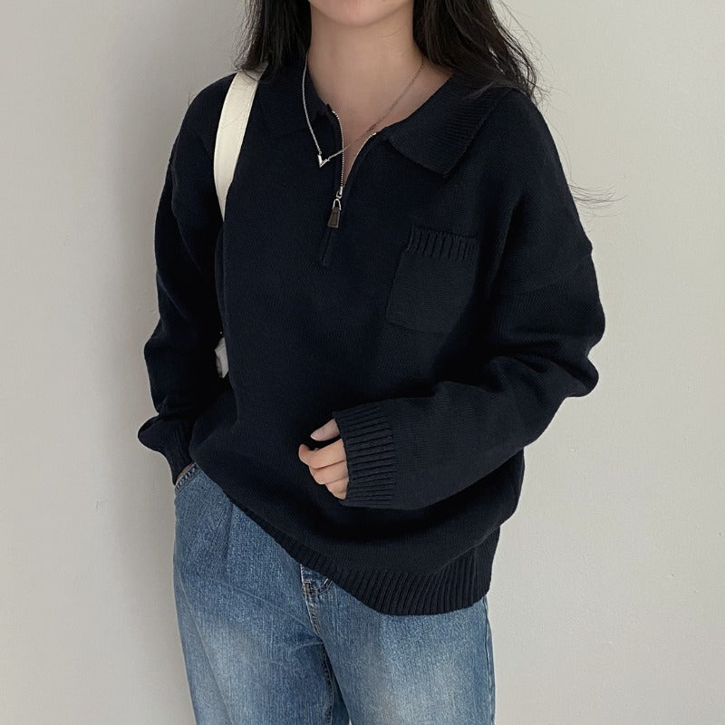 Pocket Crop Knit Sweater - fairypeony
