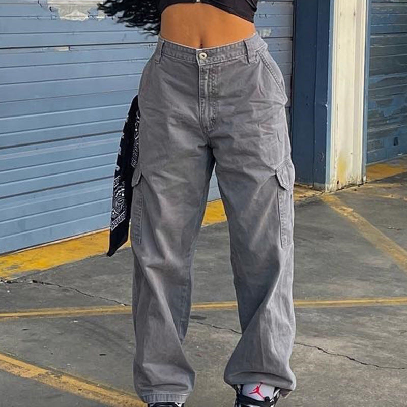 Pocket Mid Waist Cargo Jeans, , women clothing, pocket-mid-waist-cargo-jeans, , fairypeony