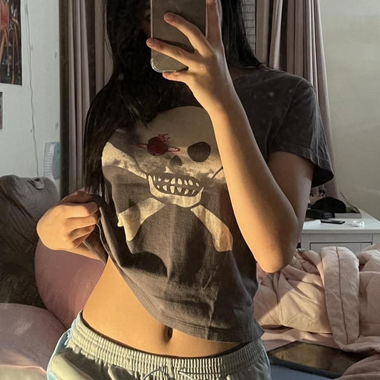 Punk Skull Print Crop Top - fairypeony